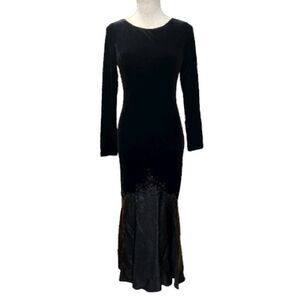 Vintage Jessica McClintock Black Velvet Gown  Dress Satin Skirt Goth Formal Sz 4
